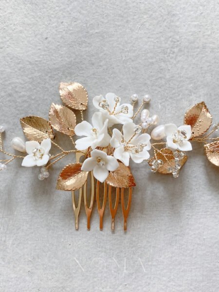 Clay Flower Blossom Jardin Haircomb - Gold