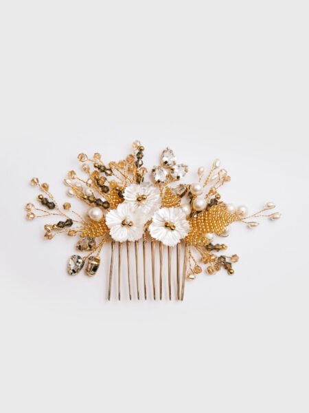 Shell Beaded Leaves Haircomb - Gold