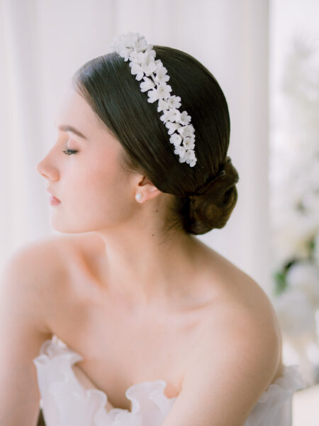 Clay Flower Simple Blossom Headband - White Silver