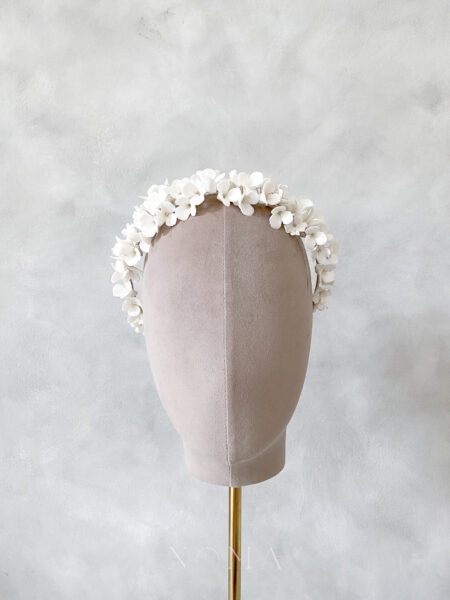 Clay Flower Simple Full Headband - White Silver