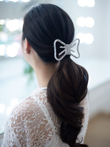 Chained Bow Hairpin - White Gold