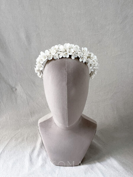 Clay Flower Simple with Pistil Full Headband - White Silver