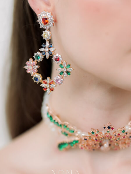 Four-Sided Treasure Spring Earrings - Gold, Rainbow