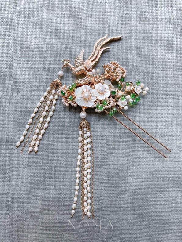 CHN-201900090-3D-Phoenix-Flower-Hairpin-Gold-Emerald