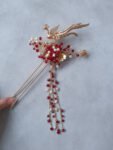 3D Phoenix Hairpin - Gold, Red