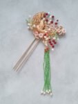 Peacock Flowers Hairpin - Gold, Green