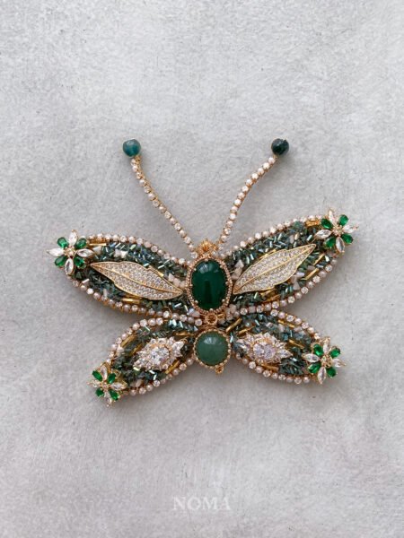 Emerald and Jade Butterfly Brooch - Gold