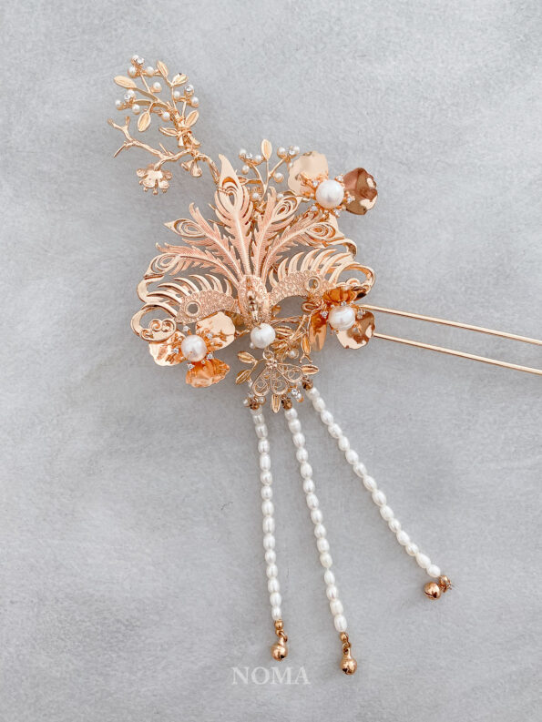 CHN-202000067-3D-Peacock-Flower-Garden-Hairpin-Gold-Right