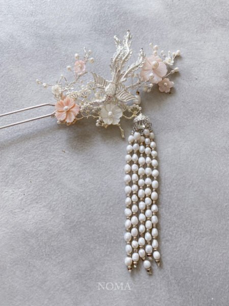 Phoenix Blossom Hairpin - Silver, Pink (Left)