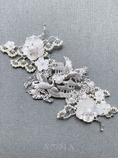 Twin Flying Crane Pavilion Brooch - Silver