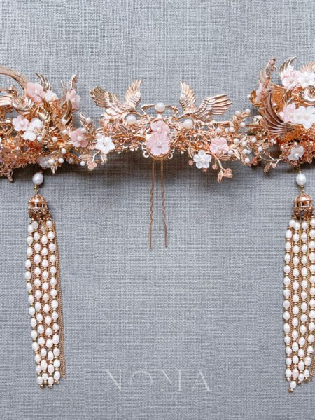 Twin Crane Blossom Set - Gold, Pink (3 pcs)