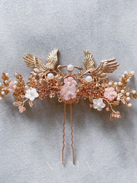 Twin Crane Blossom Middle - Gold, Pink
