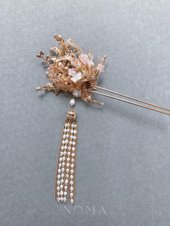 CHN-202100056-Twin-Crane-Blossom-Hairpin-Gold-Pink-Right