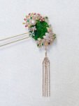 Carved Jade Peacock Gems Hairpin - Gold, Rainbow