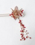 Phoenix Ruby Flowers Hairpin - Gold (Left)