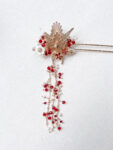 Phoenix Ruby Flowers Hairpin - Gold (Right)
