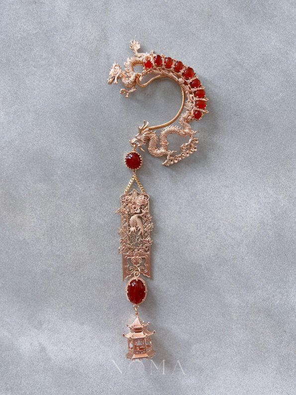 CHN-202200019-Runway-Dragon-Earpiece-Gold-Red-Left