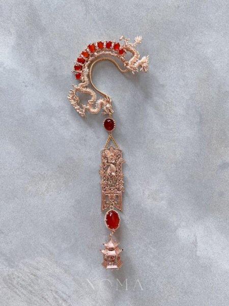 Runway Dragon Earpiece - Gold, Red (Right)