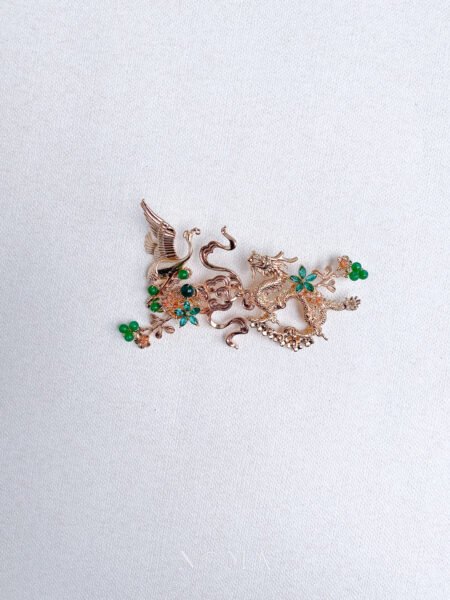 Dragon and Crane Heaven Hairvine - Gold, Emerald (Left)