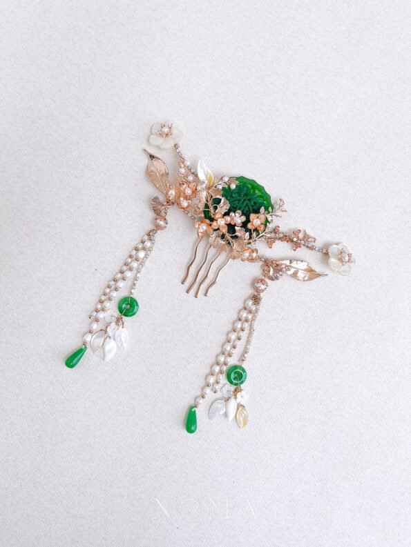 CHN-202200063 – Lush Jade Garden Haircomb – Gold – Jade – – C2
