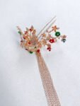 3D Phoenix Bowl Garden Hairpin - Gold, Red (Left)