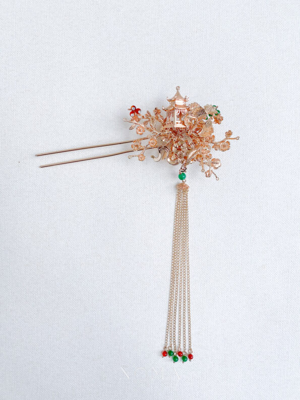 CHN-202200070-Branching-Pagoda-Garden-Hairpin-Gold-Red-Left