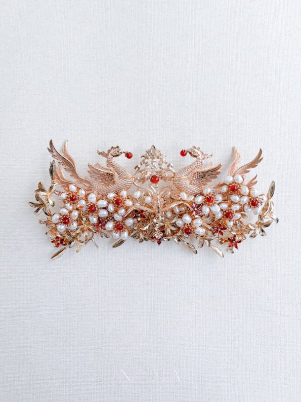 CHN-202200093-Phoenix-Feather-Floral-Branch-Brooch-Gold-Red-1