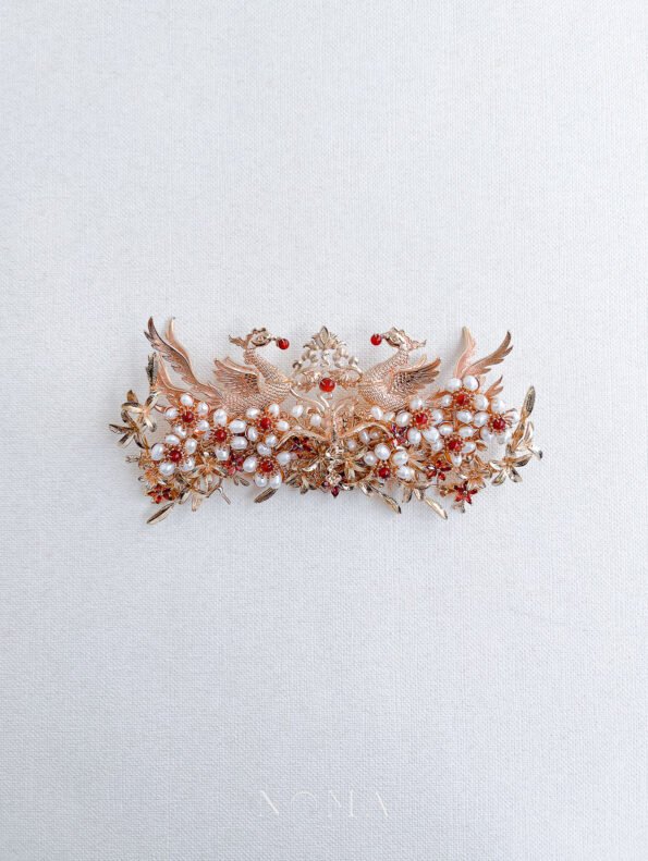 CHN-202200093-Phoenix-Feather-Floral-Branch-Brooch-Gold-Red-2