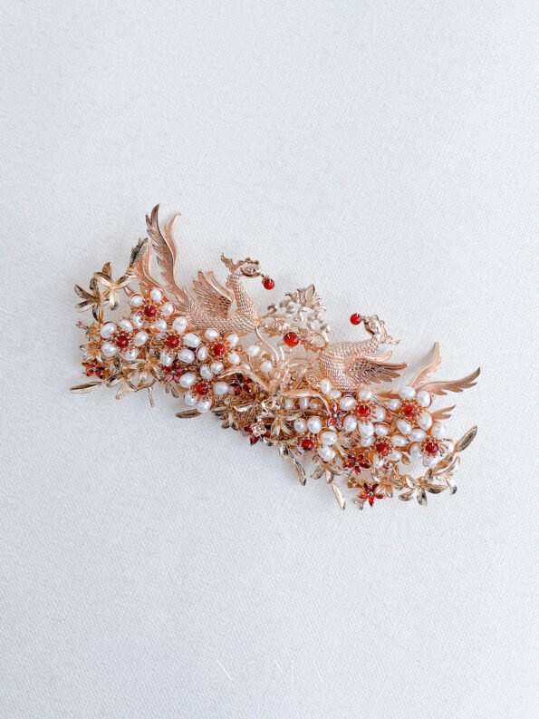 CHN-202200093-Phoenix-Feather-Floral-Branch-Brooch-Gold-Red