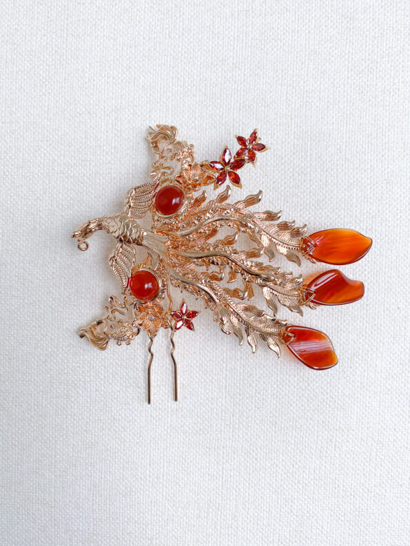 CHN-202200096-Flying-Phoenix-Tail-Koi-Ponytail-Hairpin-Gold-Red-2