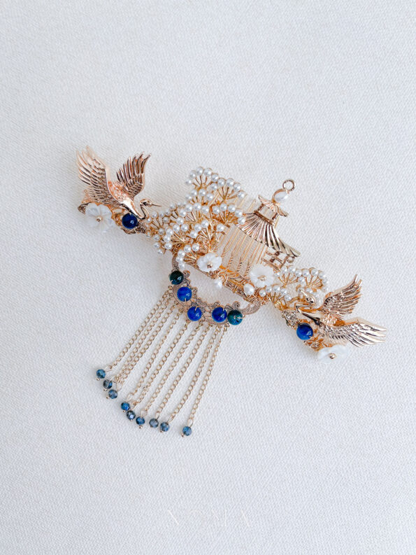 CHN-202200122-Crane-Flowers-Haircomb-Gold-Blue