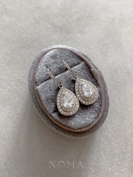 Hook Pear Double Halo Earrings - Rhodium White Gold