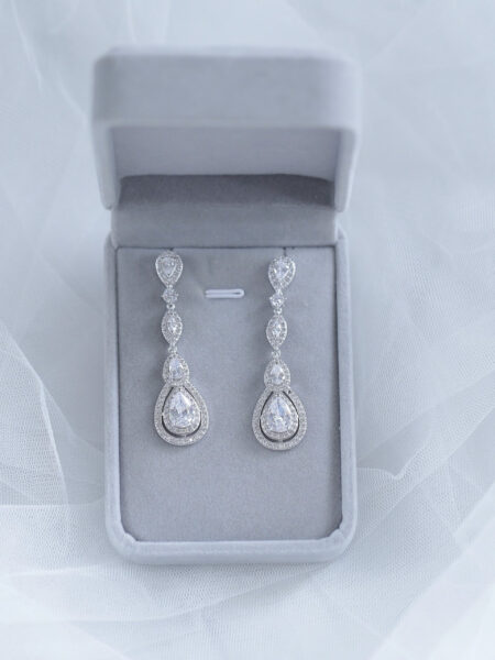 Pear Chandelier Earrings - Rhodium White Gold