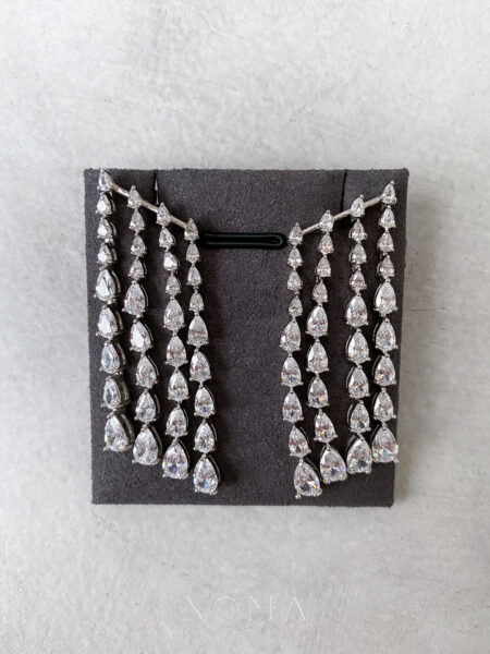 Quadruple Fringe Pear Earrings - Rhodium White Gold