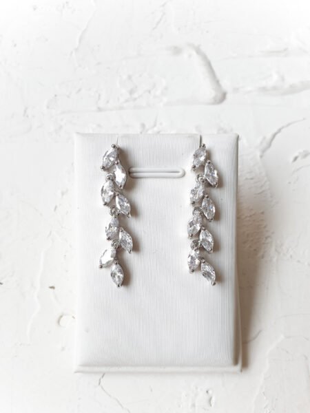 Simple Marquise Drop Earrings - Rhodium White Gold (Clip)