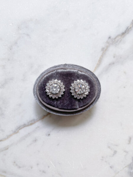 Round Stud Radiant Earrings - Rhodium White Gold