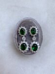 Drop Oval Radiance Earrings - Rhodium White Gold, Emerald