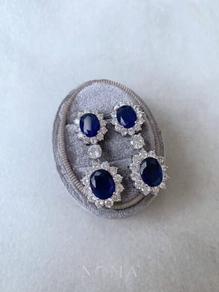 Drop Oval Radiance Earrings - Rhodium White Gold, Sapphire