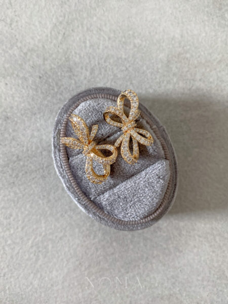 Paved Ribbon Earrings - 18k Yellow Gold