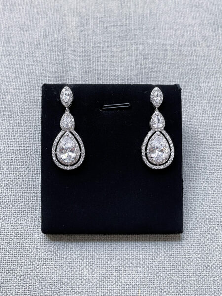 Marquise Pear Chandelier Earrings - Rhodium White Gold