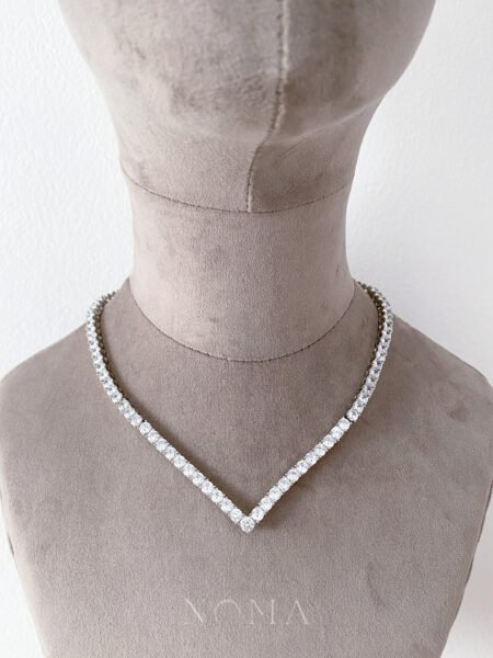 V Round Descending Choker - Rhodium White Gold