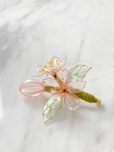 LR Pink Sakura Lapel Pin - Gold, Pink