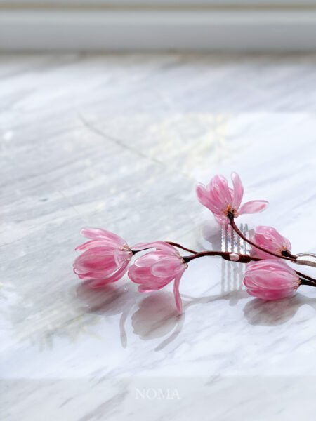 HS Pink Tulip Hairpin - Silver, Pink