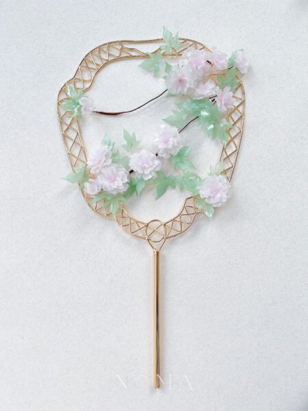 HS Pink Peony Painting Fan - 18k Yellow Gold, Pink