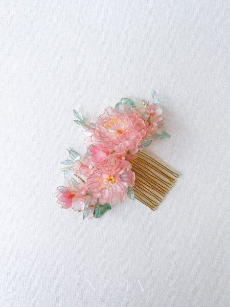LR Scenery Blushing Blooms Haircomb - 18k Yellow Gold, Pink