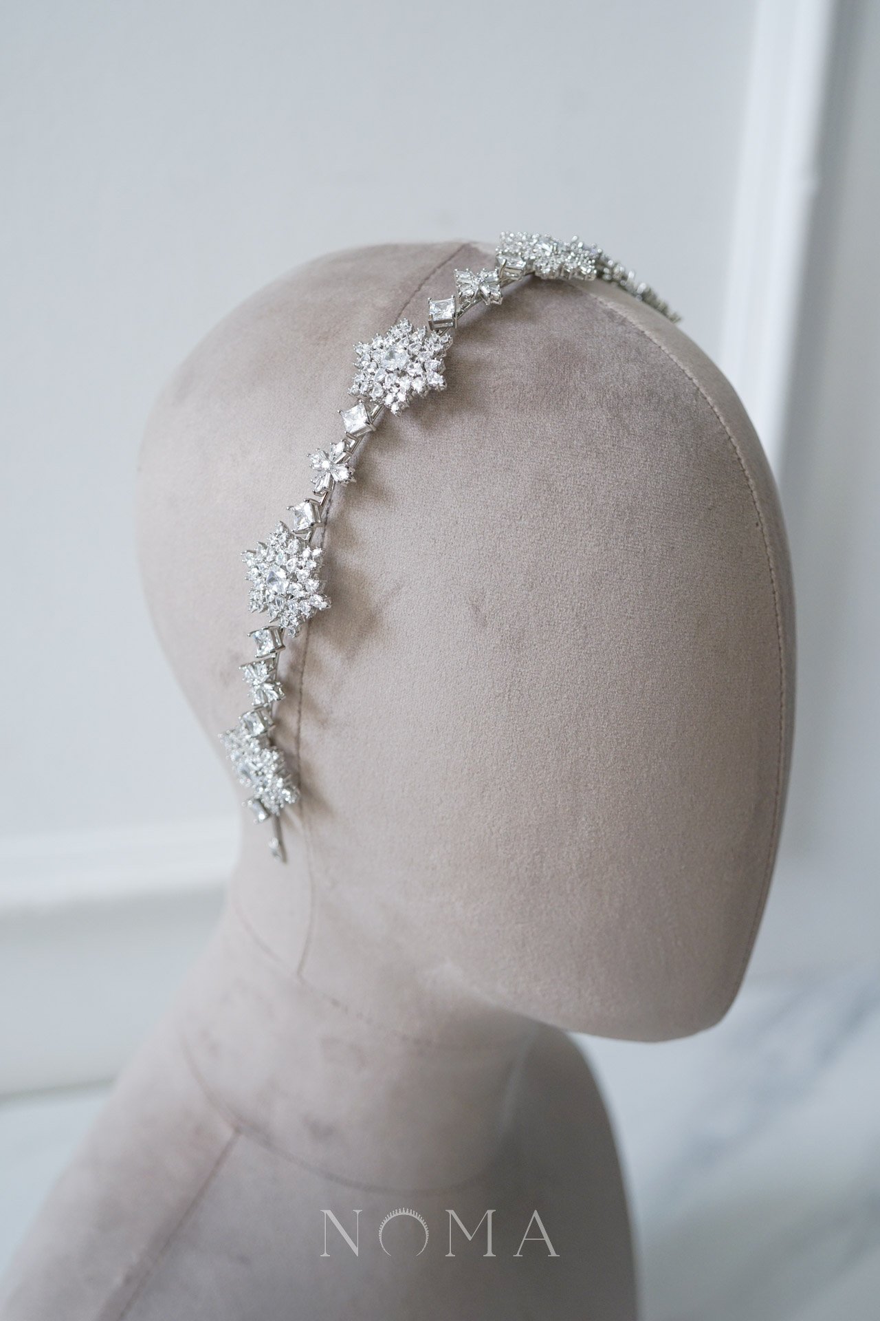 Royal Art Princess Headband - Rhodium White Gold, White Diamond