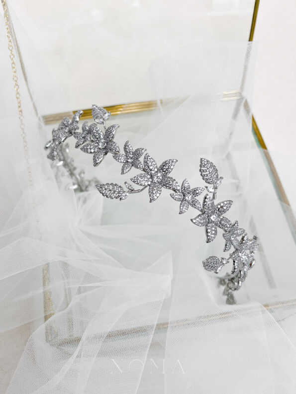 HBC-202200019-Paved-Flower-Leaves-Headband-Rhodium-White-Gold