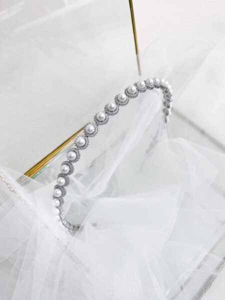 Pearl Halo Large Headband - Rhodium White Gold, White Pearl
