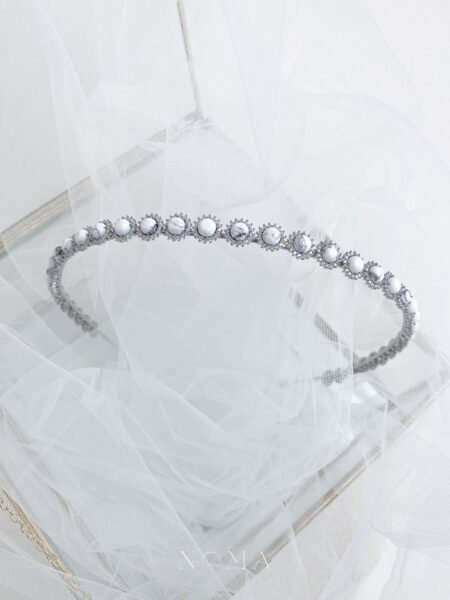 Jade Halo Headband - Rhodium White Gold, White