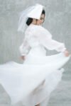 Big Satin Bow and Back Veil Set - White (2 pcs)